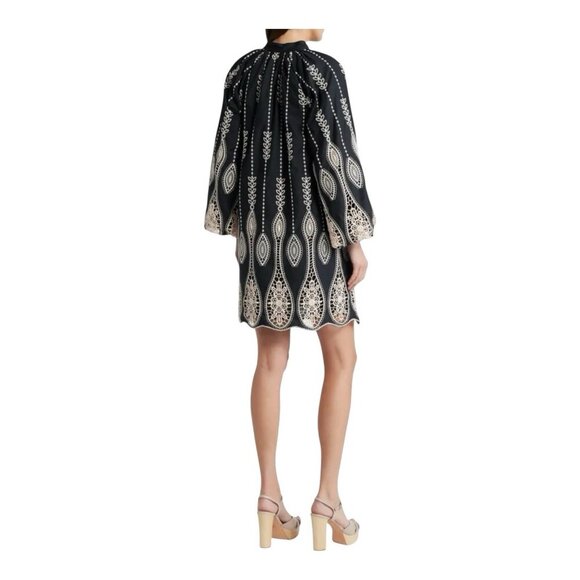 CIEBON Dianna Embroidered Long Sleeve Small Cotton Shift Dress $160 Black Cream - Picture 2 of 10
